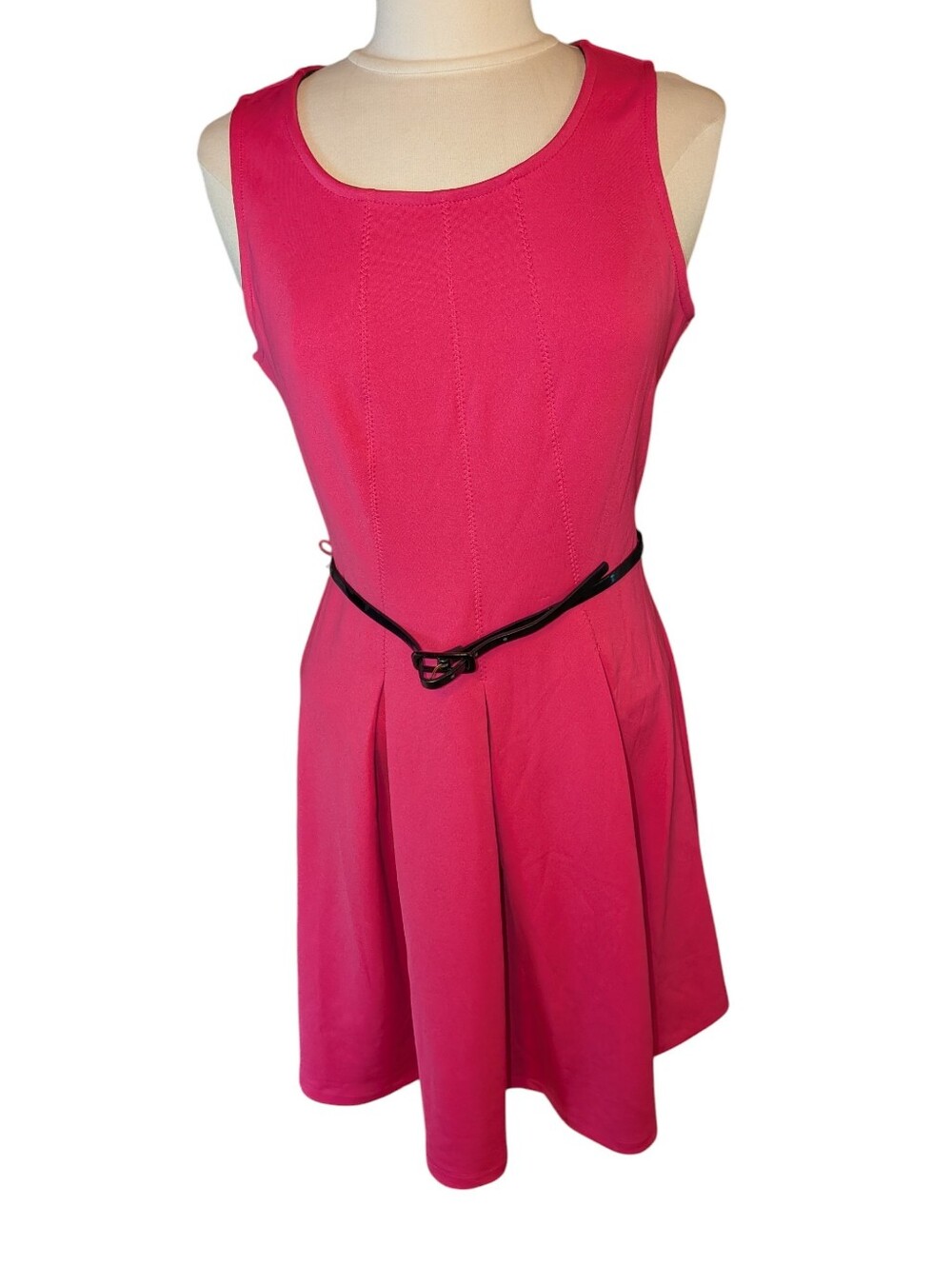 Worthington Cabaret Pink Sleeveless Belted Dress With Pleated Skirt NWT  Large